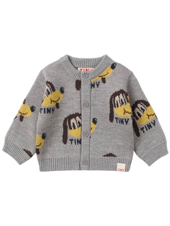 Tiny Cottons: Wool blend knit cardigan - Grey - kids-boys_0 | Luisa Via Roma