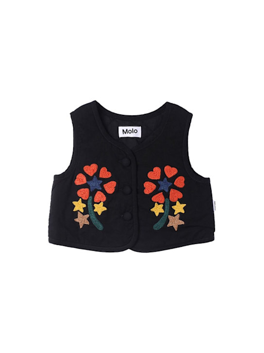 Molo: Embroidered cotton vest - Black - kids-girls_0 | Luisa Via Roma