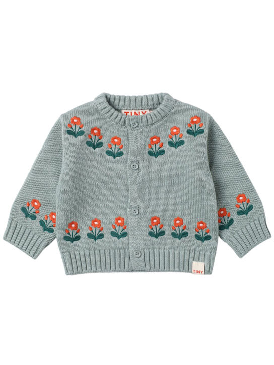 Tiny Cottons: Cardigan in maglia di lana e cotone - Verde Chiaro - kids-girls_0 | Luisa Via Roma