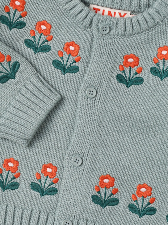 Tiny Cottons: Cardigan in maglia di lana e cotone - Verde Chiaro - kids-girls_1 | Luisa Via Roma