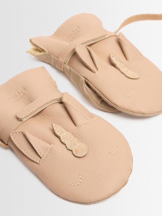 Donsje: Unicorn nubuck leather mittens - ピンク - kids-girls_1 | Luisa Via Roma