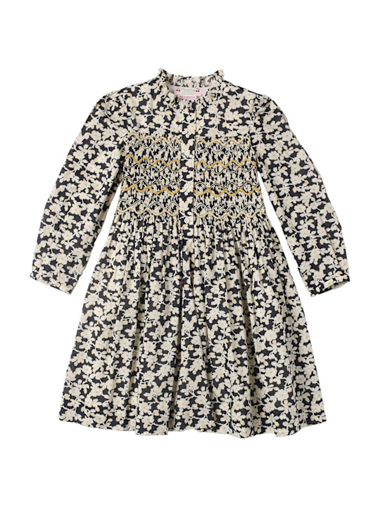 Bonpoint: Floral printed cotton dress - Black/White - kids-girls_0 | Luisa Via Roma