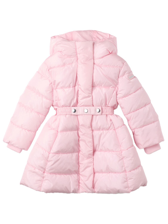 Monnalisa: Hooded poly puffer jacket w/ belt - ピンク - kids-girls_0 | Luisa Via Roma