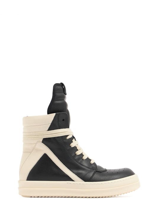 Rick Owens: Geobasket leather high top sneakers - Black/White - kids-boys_0 | Luisa Via Roma