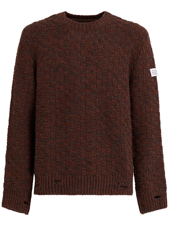 MM6 Maison Margiela: Heavy knit crewneck sweater - men_0 | Luisa Via Roma
