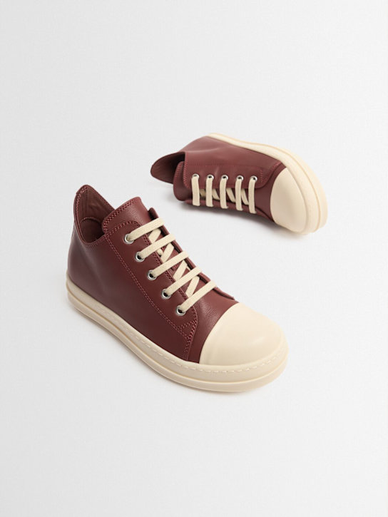 Rick Owens: Low Sneaks leather lace-up sneakers - Brown/White - kids-boys_1 | Luisa Via Roma