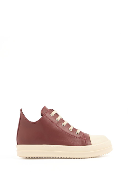 Rick Owens: Low Sneaks leather lace-up sneakers - Brown/White - kids-boys_0 | Luisa Via Roma