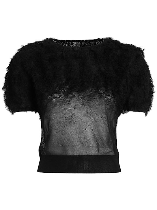 Maison Margiela: Hairy silk crewneck top - Black - women_0 | Luisa Via Roma