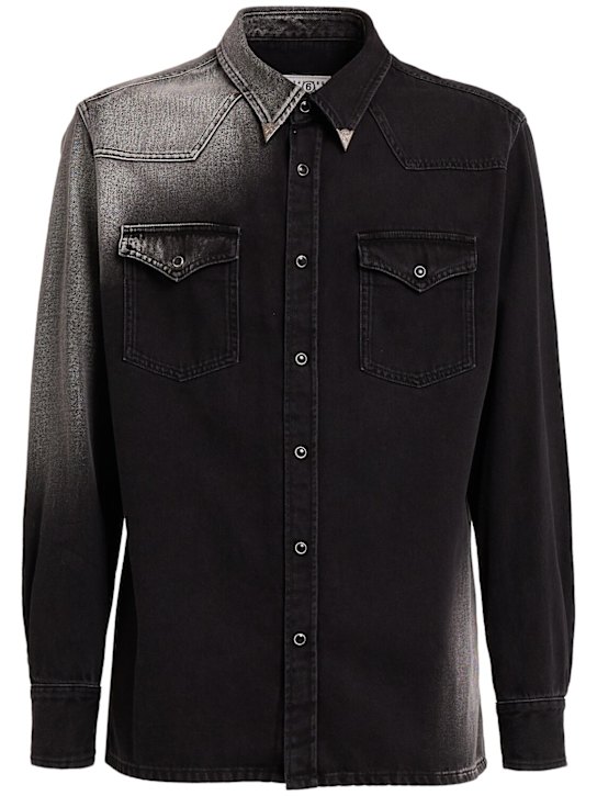 MM6 Maison Margiela: Long-sleeve cotton shirt - ブラック - men_0 | Luisa Via Roma