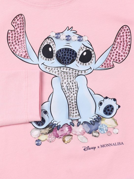 Monnalisa: Stitch print cotton blend jersey t-shirt - Pink - kids-girls_1 | Luisa Via Roma