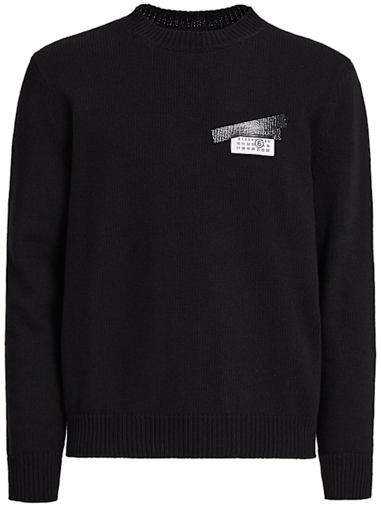MM6 Maison Margiela: Taped logo crewneck sweater - Black - men_0 | Luisa Via Roma
