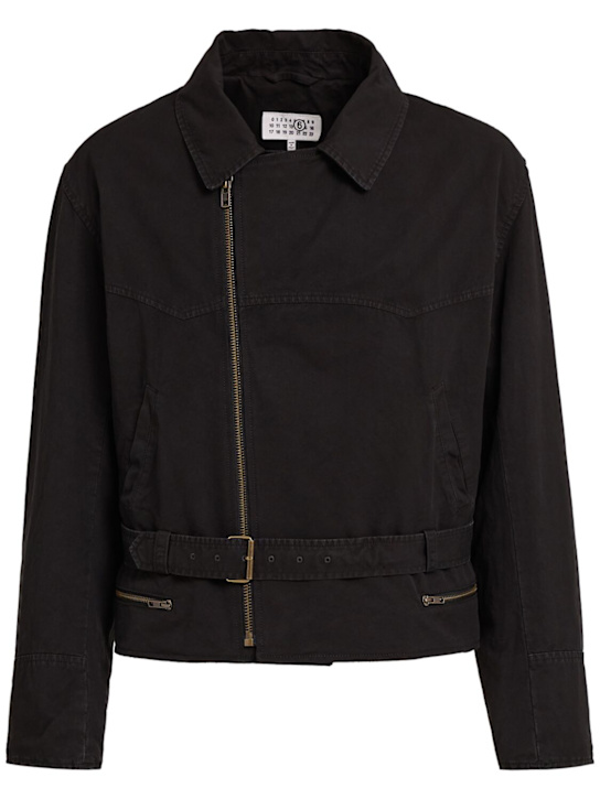 MM6 Maison Margiela: Giacca casual in cotone con zip - Nero - men_0 | Luisa Via Roma