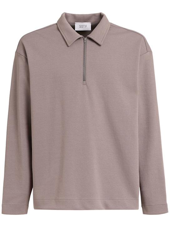 SOTF: Long sleeve cotton blend polo - グレー - men_0 | Luisa Via Roma
