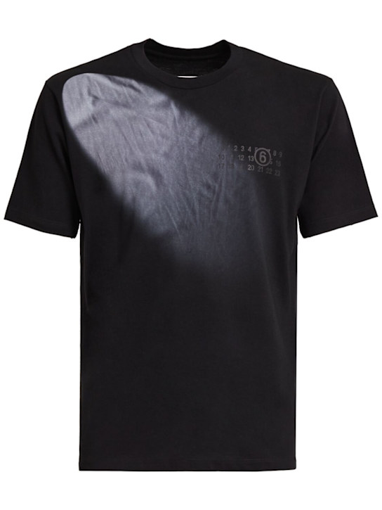 MM6 Maison Margiela: Short-sleeve cotton t-shirt - Black - men_0 | Luisa Via Roma