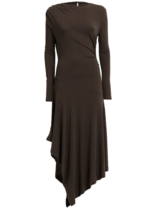 Tonywack: Robe longue drapée en laine mélangée - Marron - women_0 | Luisa Via Roma