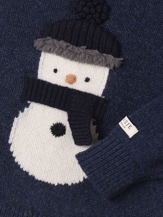 Donsje: Embroidered wool knit sweater - Blue - kids-boys_1 | Luisa Via Roma