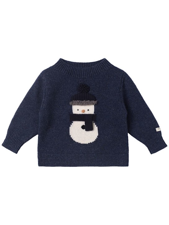 Donsje: Embroidered wool knit sweater - Blue - kids-boys_0 | Luisa Via Roma