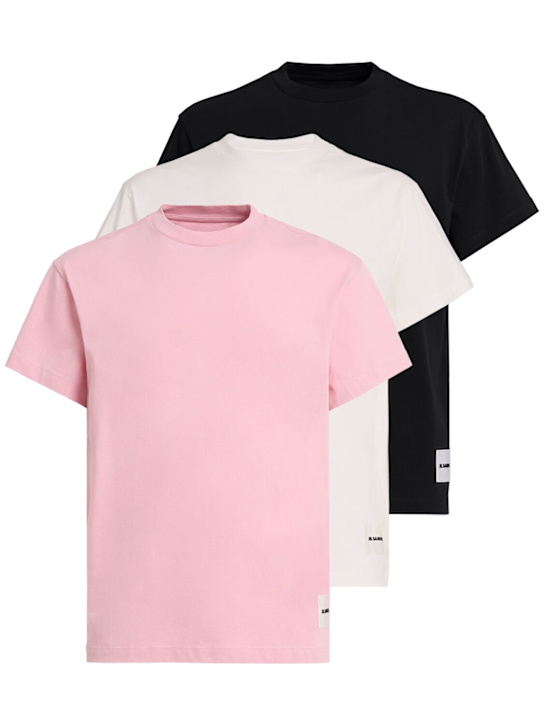 Jil Sander: Pack of 3 Plus cotton t-shirts - Blk/Pnk/Wht - men_0 | Luisa Via Roma