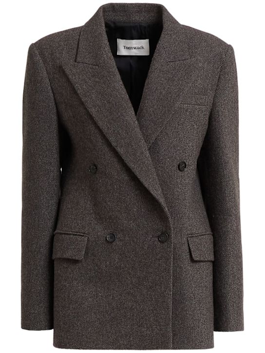 Tonywack: Wool blend double breasted blazer - Grey - women_0 | Luisa Via Roma