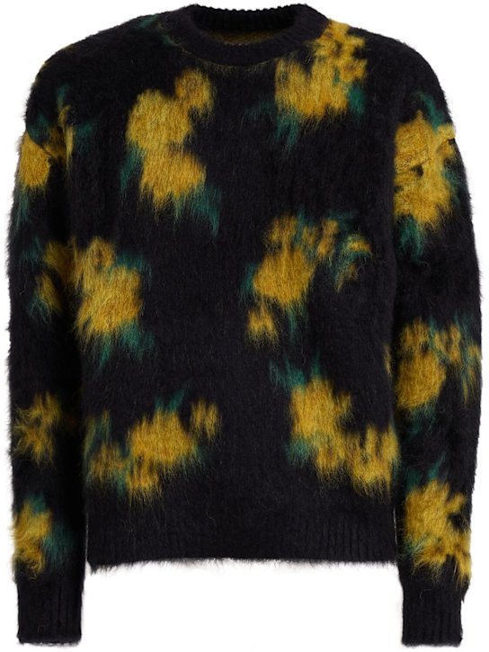 Jil Sander: Floral mohair & silk knit sweater - Firefly - men_0 | Luisa Via Roma