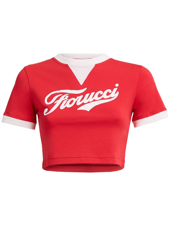 Fiorucci: Varsity logo cotton cropped t-shirt - women_0 | Luisa Via Roma
