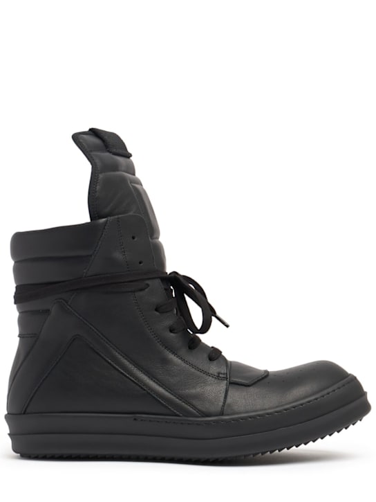 Rick Owens: Geobasket high top leather sneakers - Black - men_0 | Luisa Via Roma