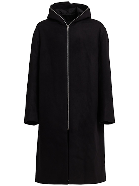 Rick Owens: Gimp hooded wool long coat - Black - men_0 | Luisa Via Roma
