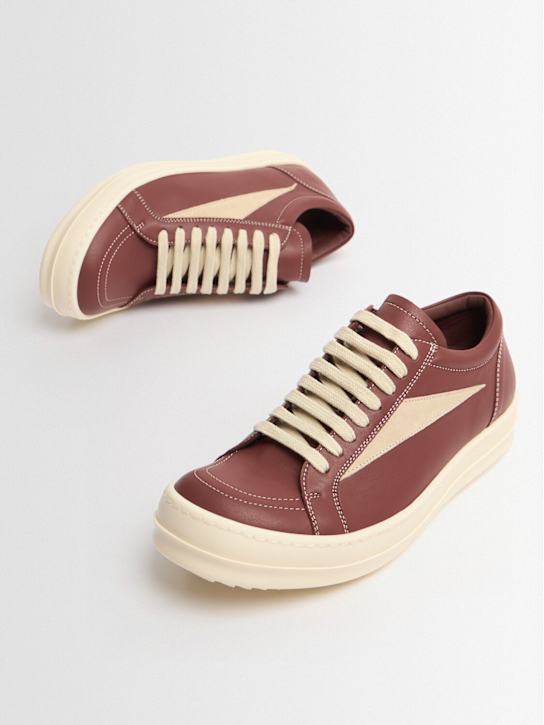 Rick Owens: 20mm Bumper Vintage leather sneakers - Rosewood/Milk - women_1 | Luisa Via Roma