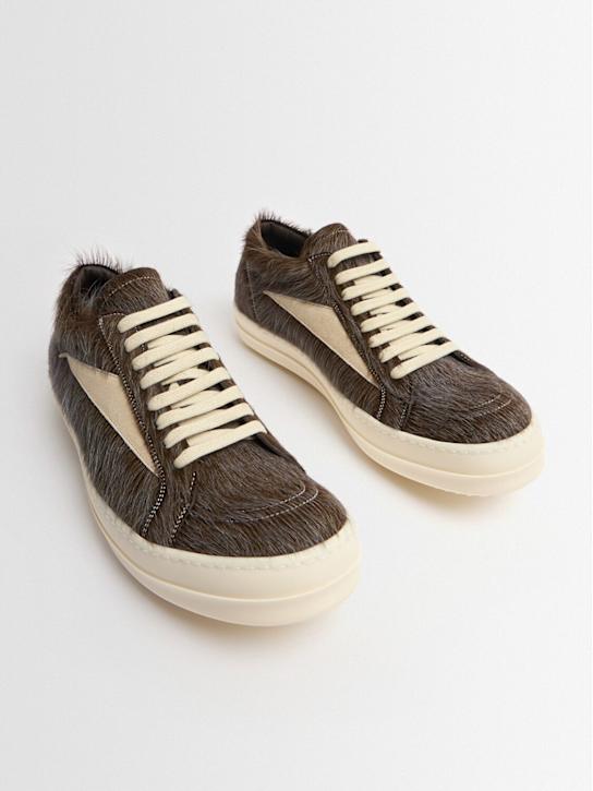 Rick Owens: Vintage hairy low top sneakers - Indigo/Milk/Mil - men_1 | Luisa Via Roma