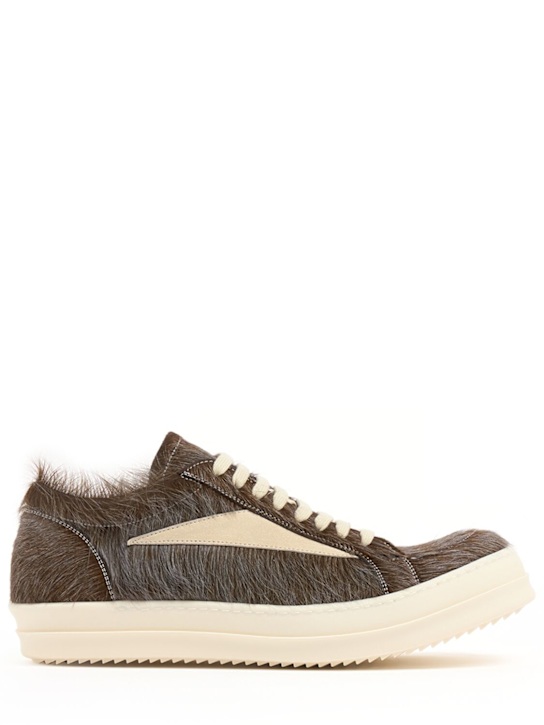 Rick Owens: Vintage hairy low top sneakers - Indigo/Milk/Mil - men_0 | Luisa Via Roma
