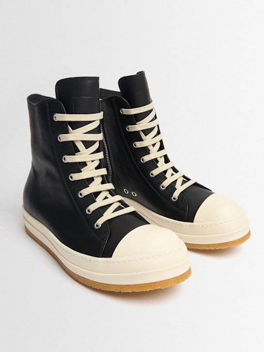 Rick Owens: Creep leather sneakers - Black/Milk/Milk - men_1 | Luisa Via Roma