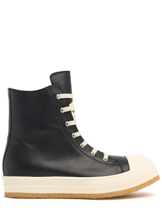 Rick Owens: Creep leather sneakers - Black/Milk/Milk - men_0 | Luisa Via Roma