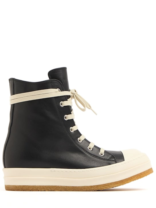 Rick Owens: 20mm Creep leather sneakers - Black/Milk - women_0 | Luisa Via Roma