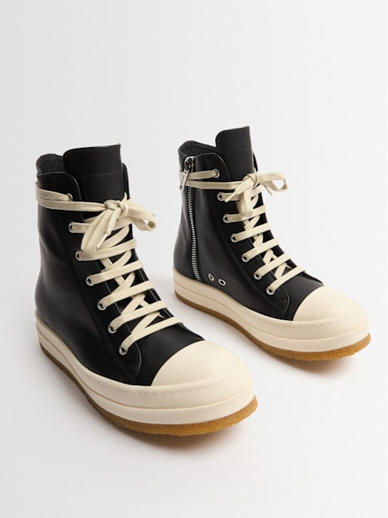Rick Owens: 20mm Creep leather sneakers - Black/Milk - women_1 | Luisa Via Roma