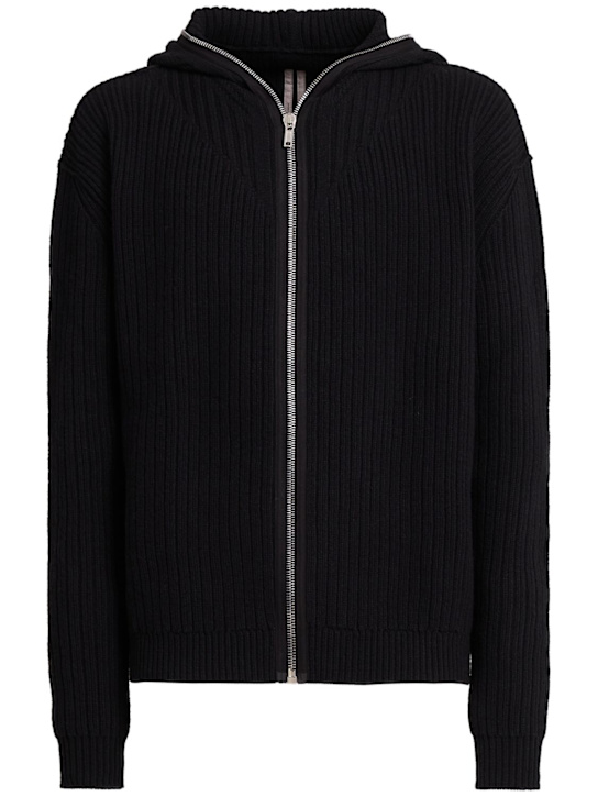 Rick Owens: 拉链开合羊毛连帽卫衣 - 黑色 - men_0 | Luisa Via Roma