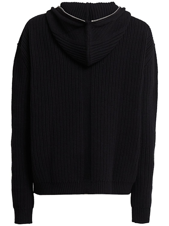Rick Owens: Sweat à capuche en laine zippé - Noir - men_1 | Luisa Via Roma