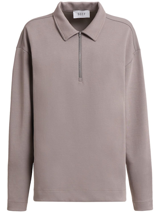 SOTF: Long sleeve cotton blend polo - Grey - women_0 | Luisa Via Roma