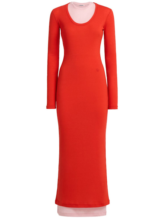 Jil Sander: Double-layer wool long dress - Red/Pink - women_0 | Luisa Via Roma