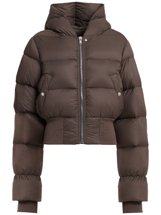 Rick Owens: Hooded light nylon down bomber jacket - Taupe - women_0 | Luisa Via Roma