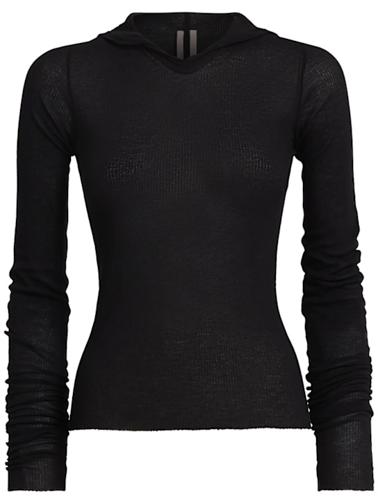 Rick Owens: Hooded viscose & silk rib jersey top - women_0 | Luisa Via Roma