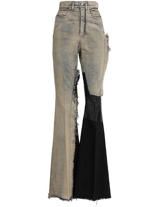 Rick Owens: Bolan bootcut denim pants - Beige/Black - women_0 | Luisa Via Roma