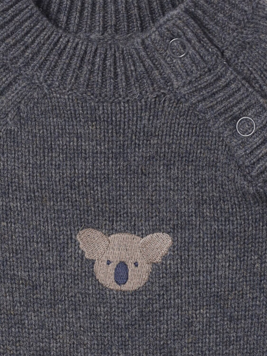 Donsje: Embroidered wool knit sweater - Grey - kids-boys_1 | Luisa Via Roma