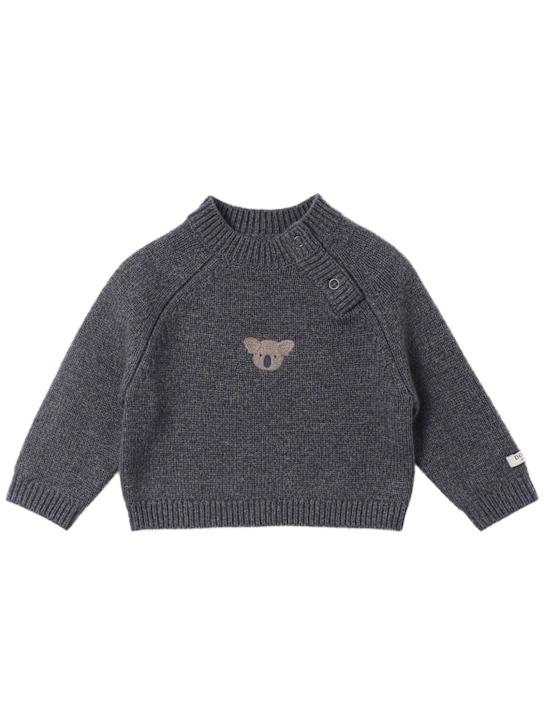Donsje: Embroidered wool knit sweater - Grey - kids-boys_0 | Luisa Via Roma