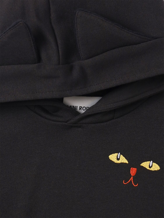 Mini Rodini: Cat printed organic cotton hoodie w/ears - ブラック - kids-girls_1 | Luisa Via Roma