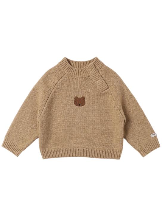 Donsje: Embroidered wool knit sweater - Brown - kids-boys_0 | Luisa Via Roma