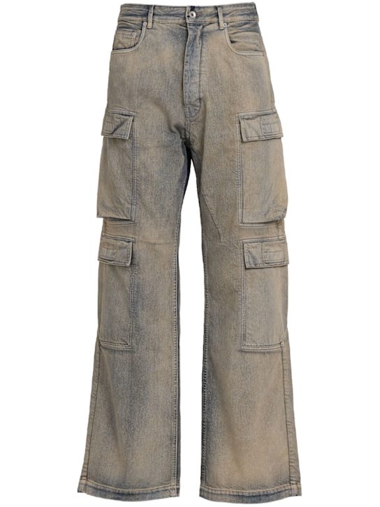 Rick Owens DRKSHDW: Double cotton denim cargo jeans - Mineral Pearl - men_0 | Luisa Via Roma