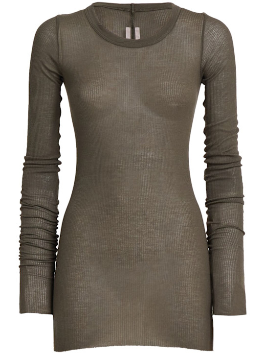 Rick Owens: Viscose & silk rib jersey l/s top - ブラウン - women_0 | Luisa Via Roma