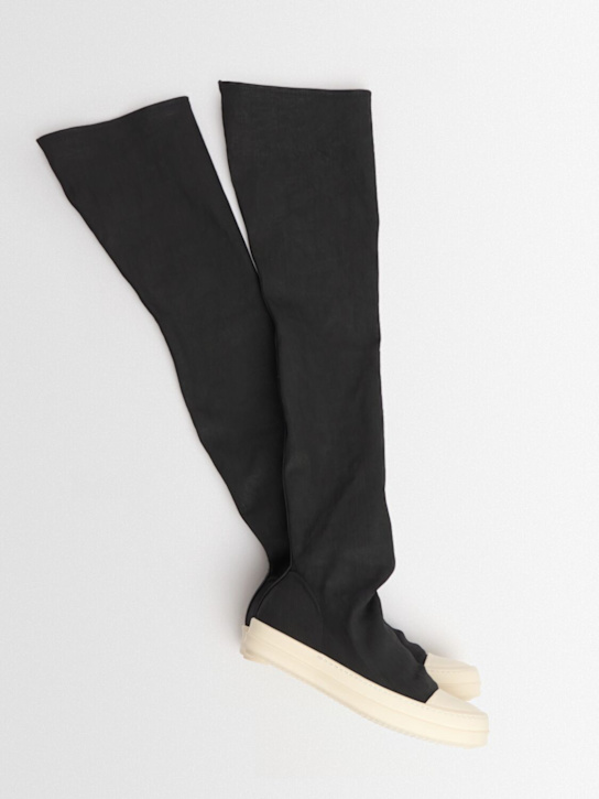 Rick Owens DRKSHDW: 35mm Foil over-the-knee denim sock boots - Wax/Milk/Milk - women_1 | Luisa Via Roma