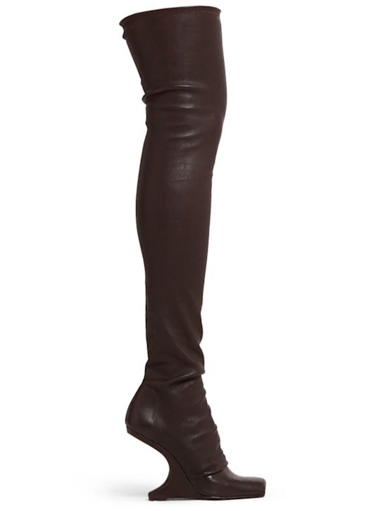 Rick Owens: 110mm Cantilever leather thigh-high boot - Mahogany - women_0 | Luisa Via Roma