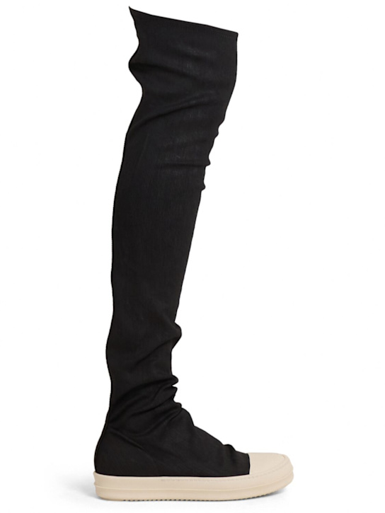 Rick Owens DRKSHDW: 35mm Foil over-the-knee denim sock boots - Wax/Milk/Milk - women_0 | Luisa Via Roma